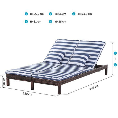 Gartenliege Doppelliege Relaxliege 5-stufig Metall PE Rattan Blau