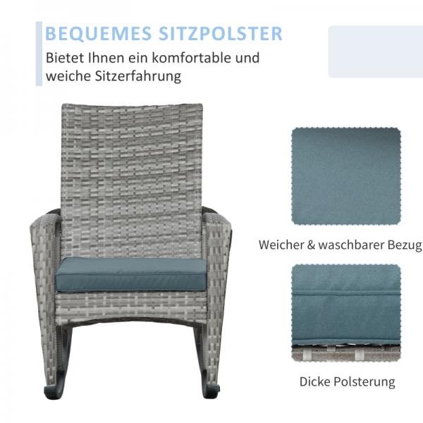 Schaukelstuhl Schwingsessel Gartenstuhl mit Kissen, Polyrattan+Metall - Palo24