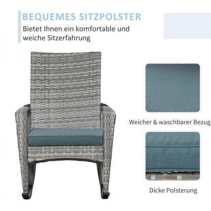 Schaukelstuhl Schwingsessel Gartenstuhl mit Kissen, Polyrattan+Metall - Palo24