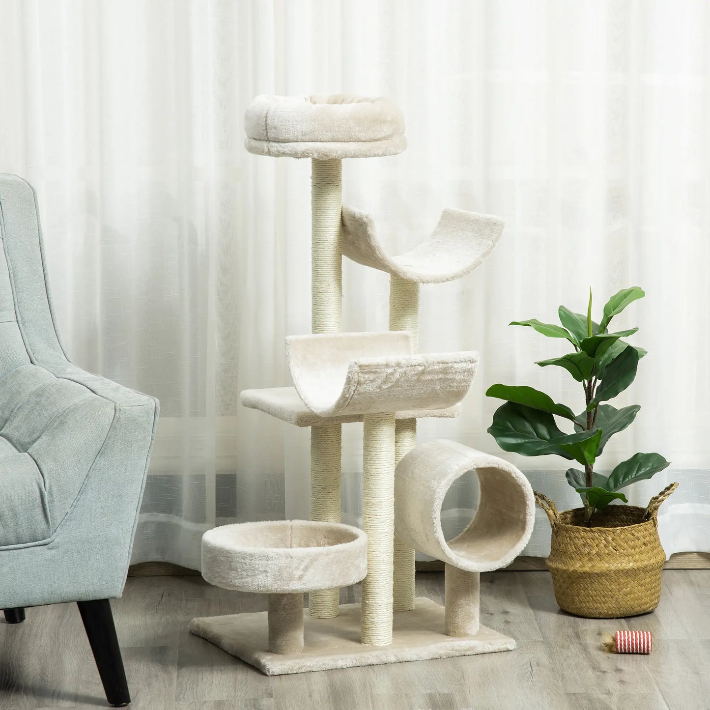 Arbre à chat arbre à chat arbre à grimper jouet tunnel beige L50 x l40 x H105 cm