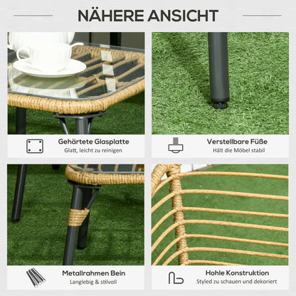 4-teilige Gartenmöbel-Set aus Rattan, Boho-Stil, Sitzgruppe Lounge Sand + Dunkelgrau