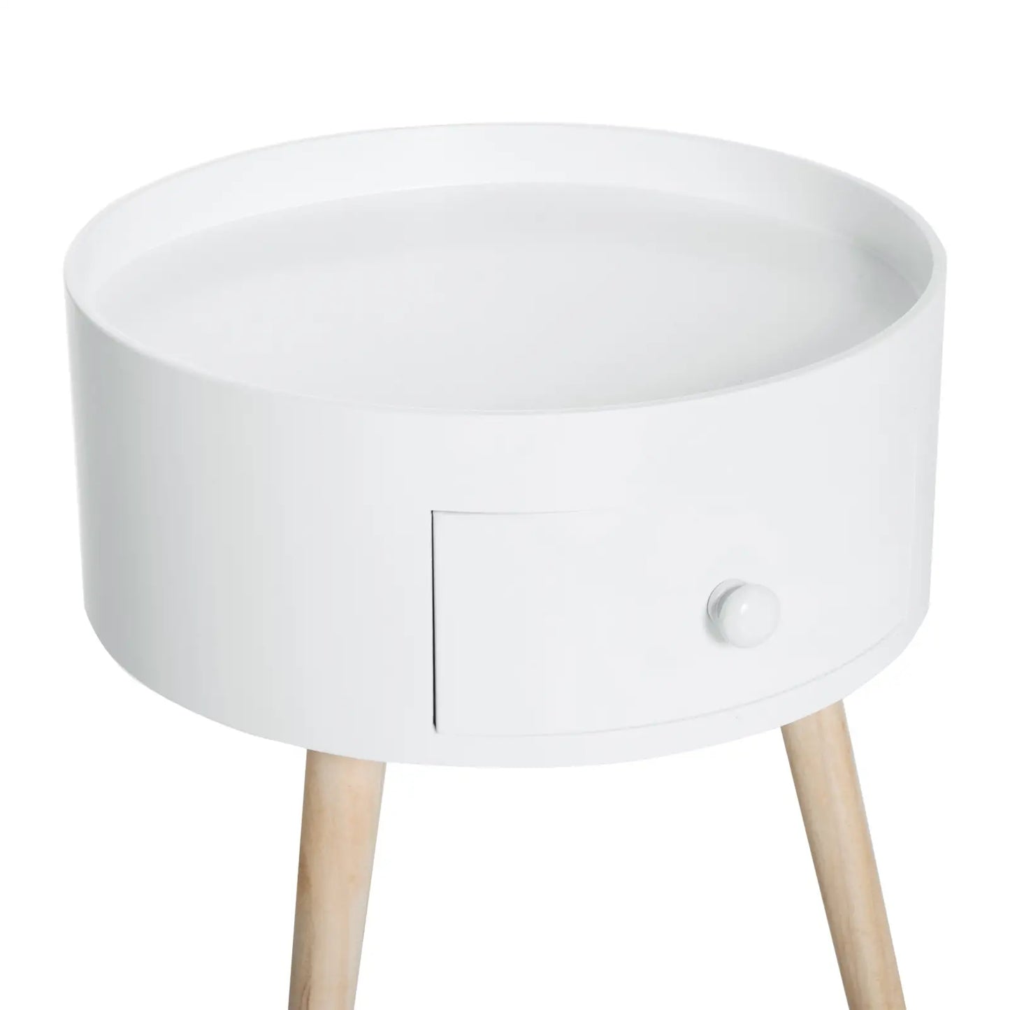 Table basse table d'appoint ronde avec tiroir en bois blanc
