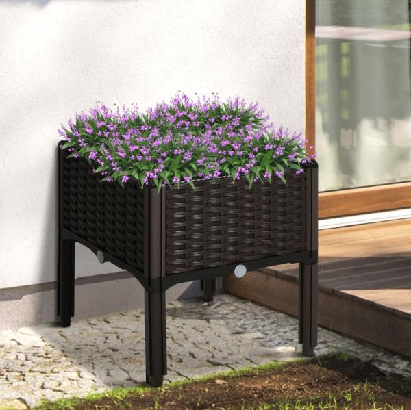 Gartenbeet Hochbeet Pflanzkasten Blumenkasten Rattan-Look Abflusslöcher PP Braun