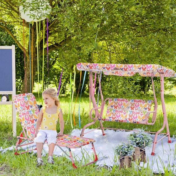 Gartenmöbel-Set für Kinder, 1 Hollywoodschaukel, 1 Sonnenliege, für Kinder von 3 -8 Jahren, Rosa