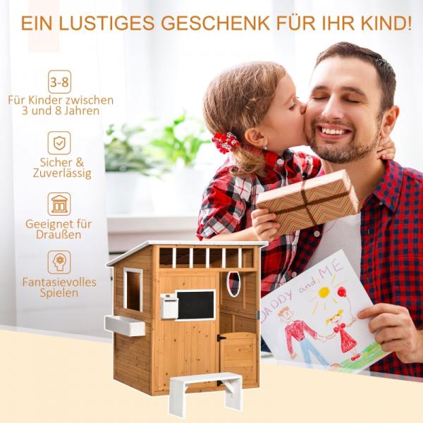 Spielhaus Holz Kinderspielhaus Briefkasten Outdoor Gartenspielhaus mit Blumentopfrack - Palo24