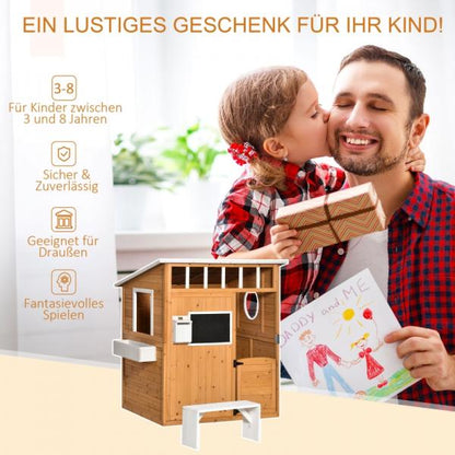 Spielhaus Holz Kinderspielhaus Briefkasten Outdoor Gartenspielhaus mit Blumentopfrack - Palo24