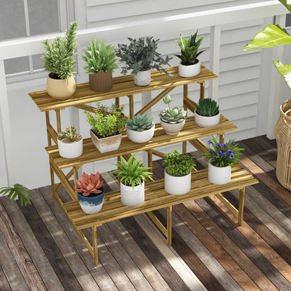 Etagère à fleurs escalier plante bois de sapin 3 marches L120 x L80 x H80cm