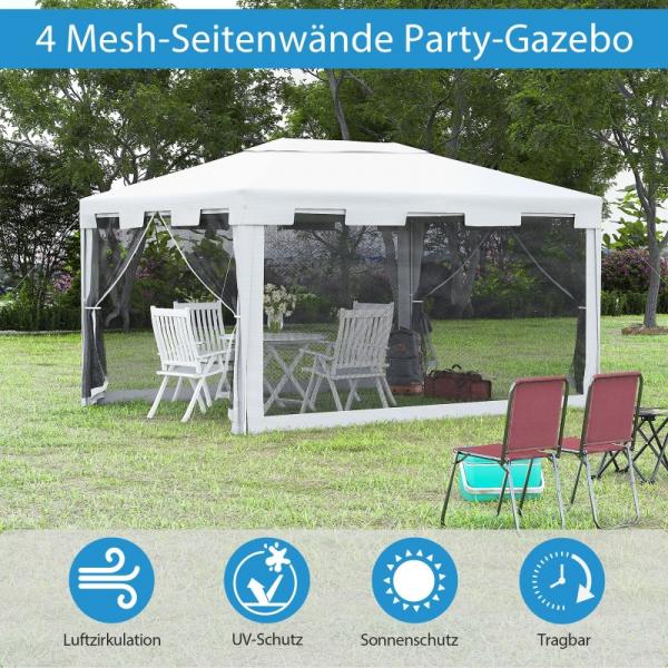 Pavillon Partyzelt Gartenpavillon Gartenzelt Festzelt mit Seitenwänden Metall PE Weiss + Schwarz 4 x 3 m