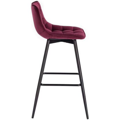 Lot de 2 chaises de bar design avec repose-pieds en velours, pieds en métal Elif bordeaux