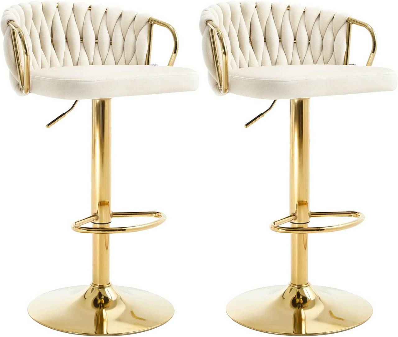 2x Barhocker Samtstuhl Fussstütze Gold Creme