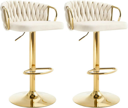 2x Barhocker Samtstuhl Fussstütze Gold Creme