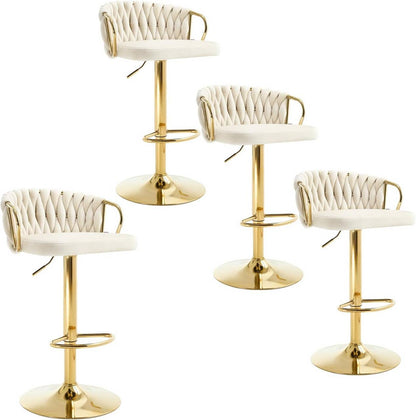 4x Barhocker Samtstuhl Fussstütze Gold Creme