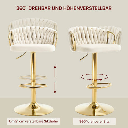 2x Barhocker Samtstuhl Fussstütze Gold Creme