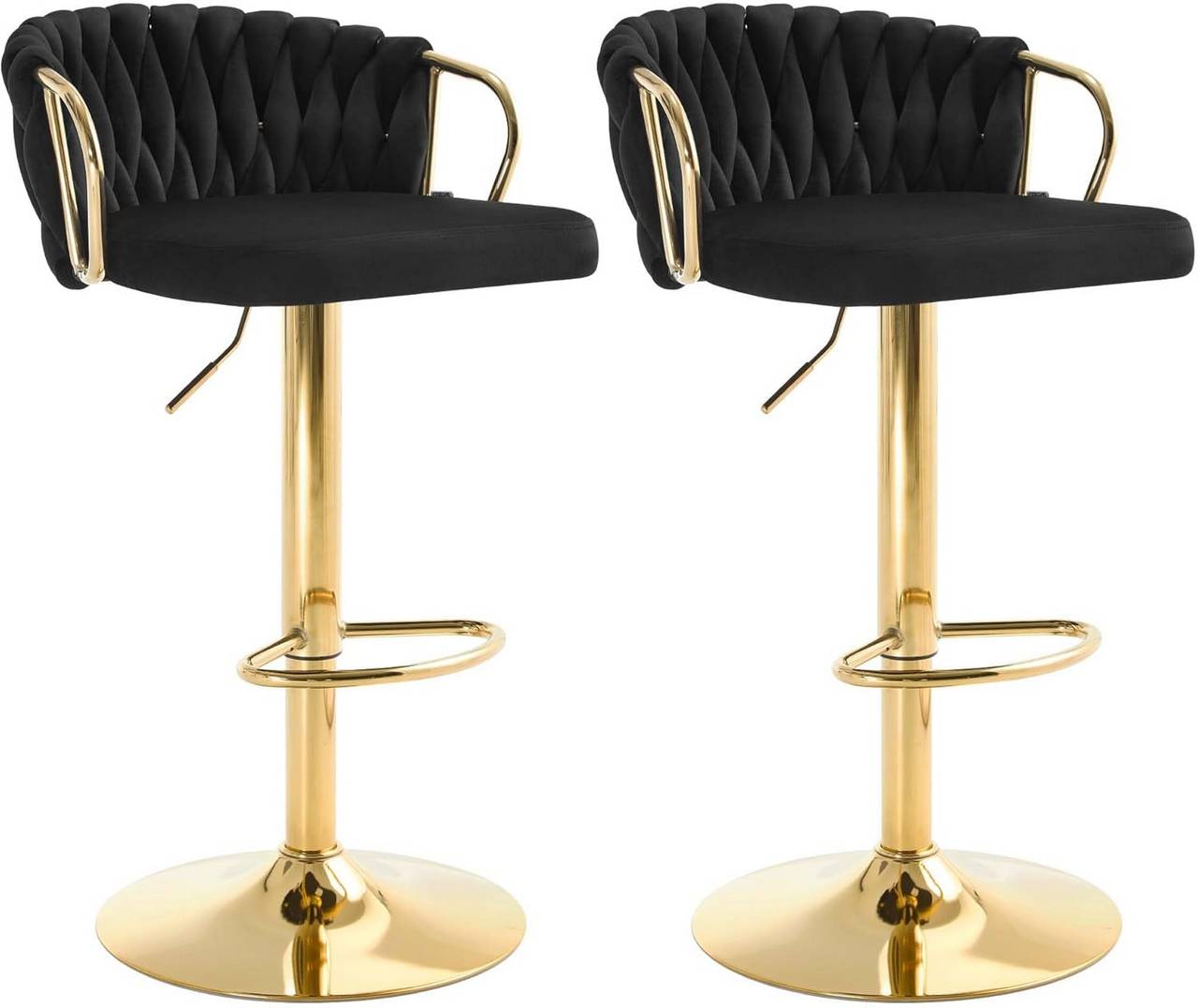 2x Barhocker Samtstuhl Fussstütze Gold Schwarz