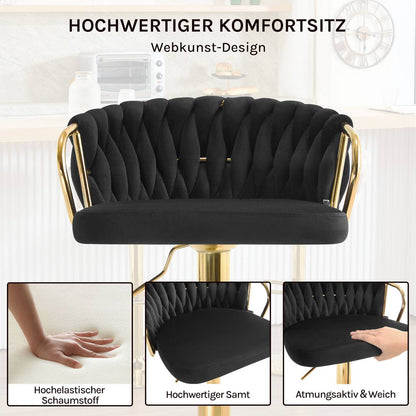 2x Barhocker Samtstuhl Fussstütze Gold Schwarz