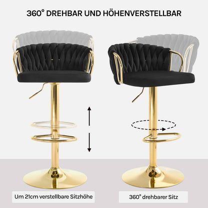 2x Barhocker Samtstuhl Fussstütze Gold Schwarz