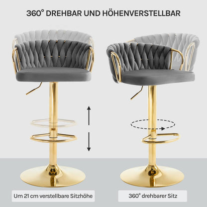 2x Barhocker Samtstuhl Fussstütze Gold Dunkelgrau