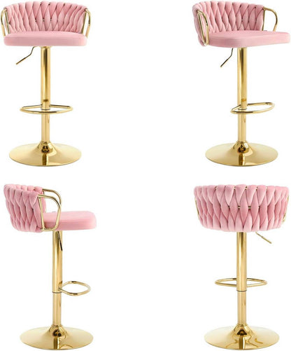 2x Barhocker Samtstuhl Fussstütze Gold Rosa