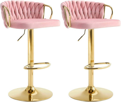 2x Barhocker Samtstuhl Fussstütze Gold Rosa