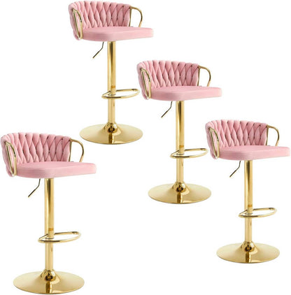 4x Barhocker Samtstuhl Fussstütze Gold Rosa