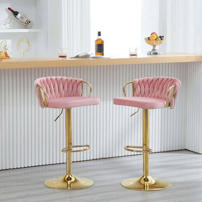 2x Barhocker Samtstuhl Fussstütze Gold Rosa