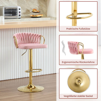 2x Barhocker Samtstuhl Fussstütze Gold Rosa