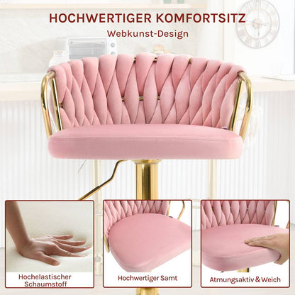 2x Barhocker Samtstuhl Fussstütze Gold Rosa