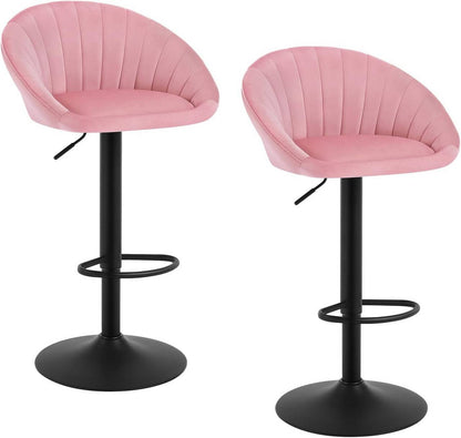 2x Barhocker höhenverstellbar drehbar mit Rückenlehne Samt Metall Rosa