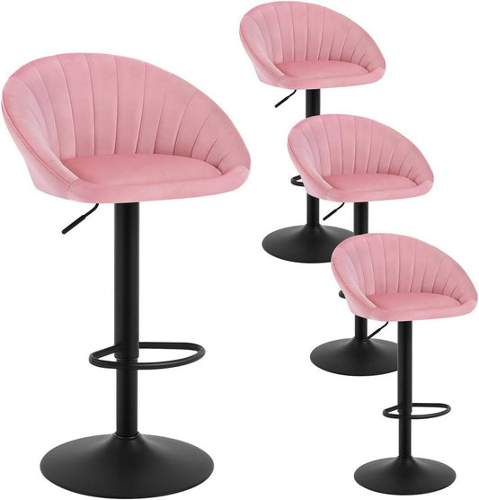 4x Barhocker höhenverstellbar drehbar mit Rückenlehne Samt Metall Rosa