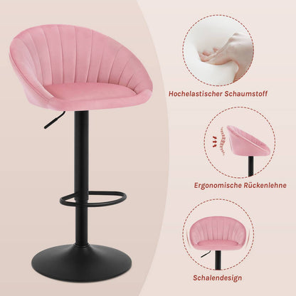 2x Barhocker höhenverstellbar drehbar mit Rückenlehne Samt Metall Rosa