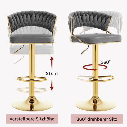 2x Barhocker höhenverstellbar Samt Metall Gold Dunkelgrau