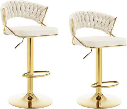 2x Barhocker höhenverstellbar Samt Metall Gold Creme