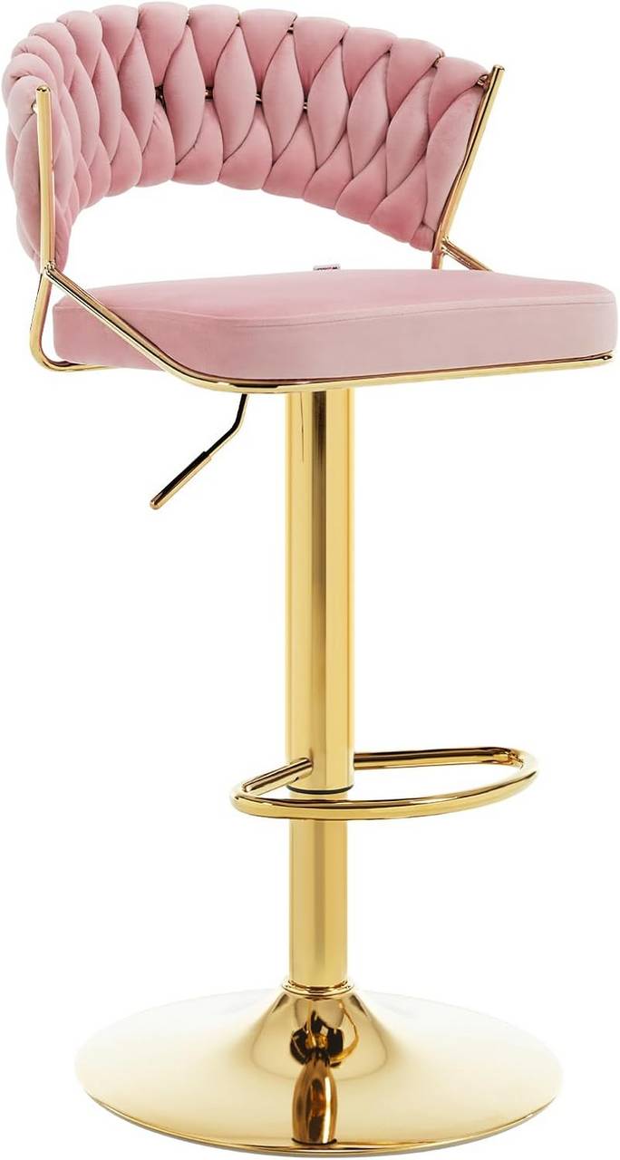 2x Barhocker höhenverstellbar Samt Metall Gold Rosa