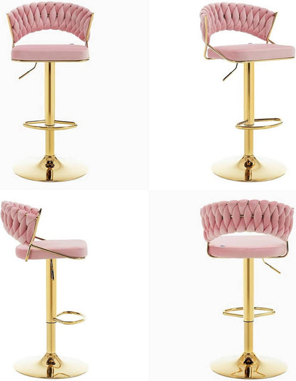 2x Barhocker höhenverstellbar Samt Metall Gold Rosa