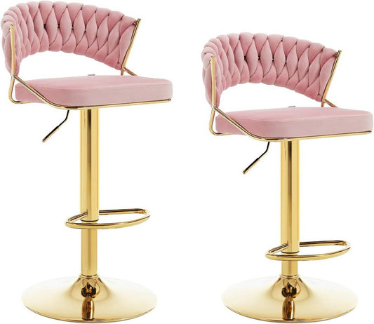 2x Barhocker höhenverstellbar Samt Metall Gold Rosa