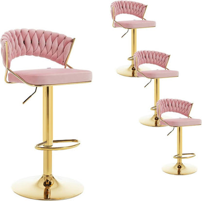 4x Barhocker höhenverstellbar Samt Metall Gold Rosa