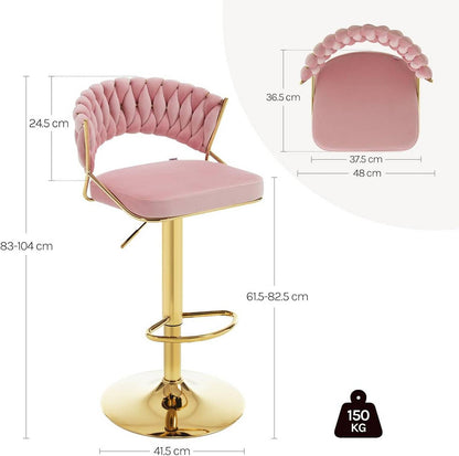 2x Barhocker höhenverstellbar Samt Metall Gold Rosa