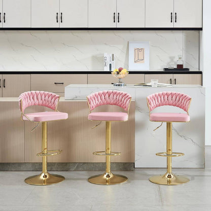 2x Barhocker höhenverstellbar Samt Metall Gold Rosa