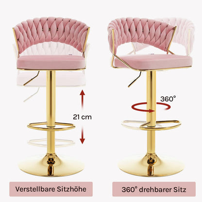 2x Barhocker höhenverstellbar Samt Metall Gold Rosa