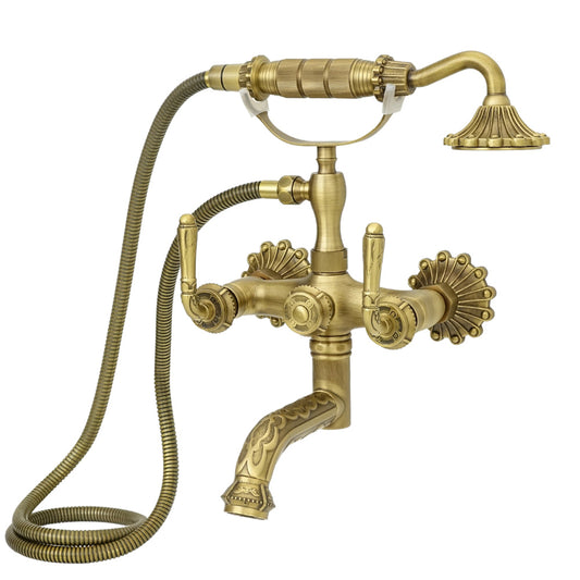 Wannenbatterie für die Wandmontage Messing antik FLOWER - Palo24