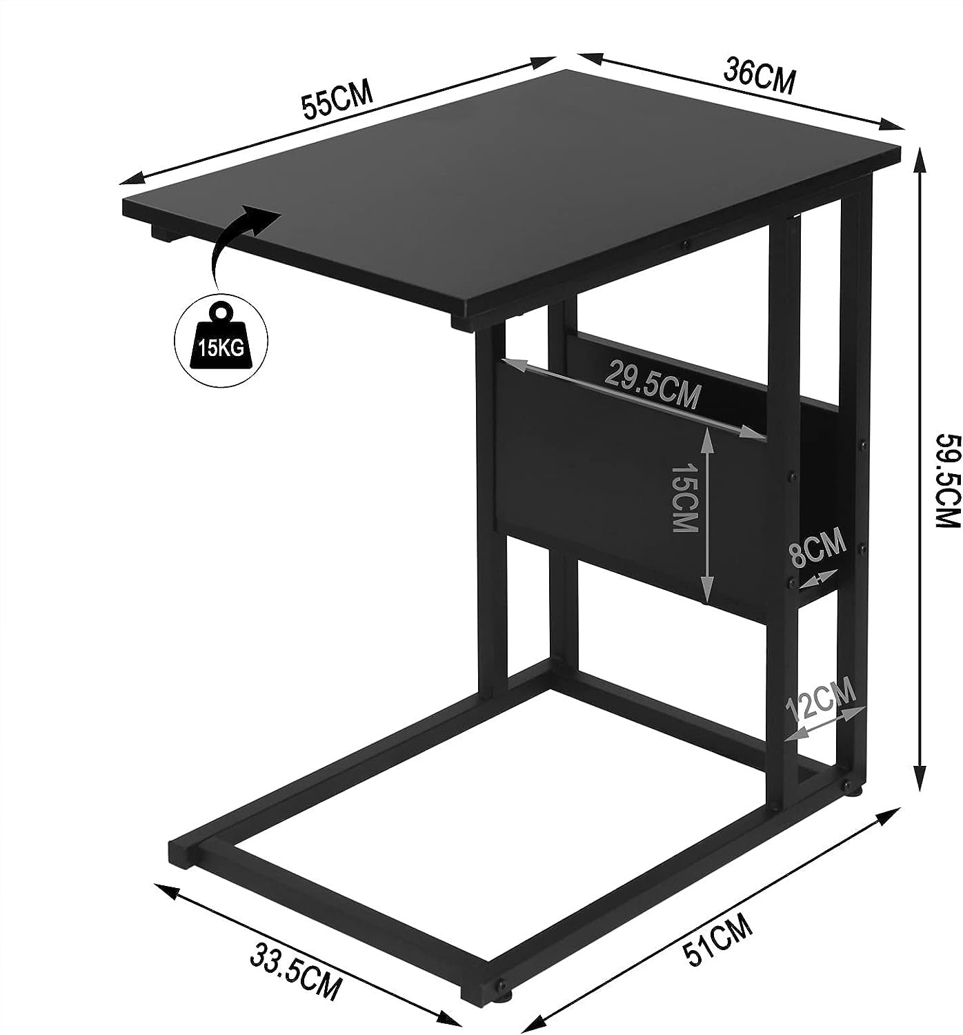 Beistelltisch aus MDF, Gestell aus Metall schwarz