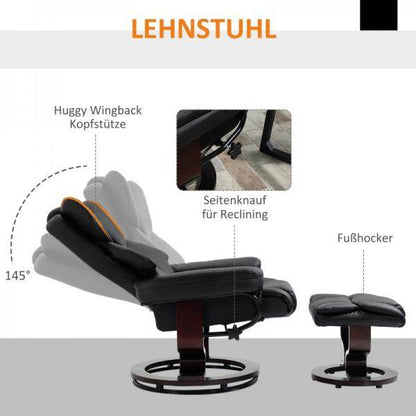 Relaxsessel mit Hocker, Liegefunktion, drehbar, bis 160 kg, schwarz