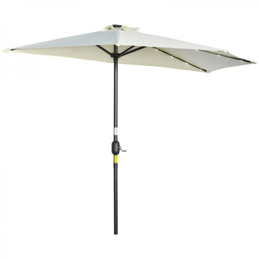 Parasol, parasol demi-rond, avec panneau solaire, 20 LED, manivelle, beige, 2,70 x 1,35 x 2,40 m