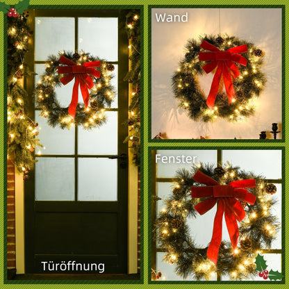 Weihnachtskranz, künstlicher Weihnachtskranz, Türkranz, Gold + Grün + Rot
