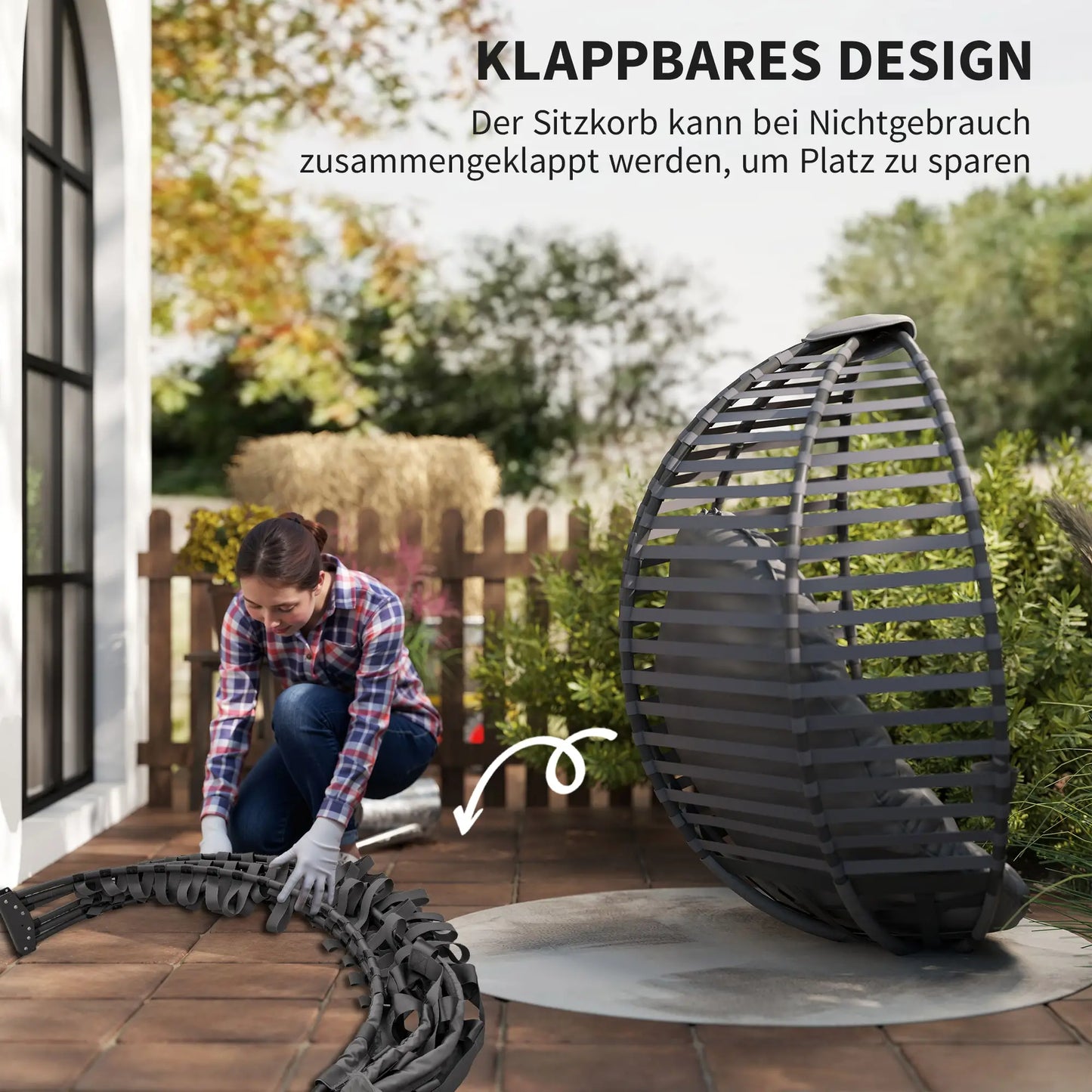 Hängesessel Hängekorb mit Gestell für 2 Personen faltbar Grau