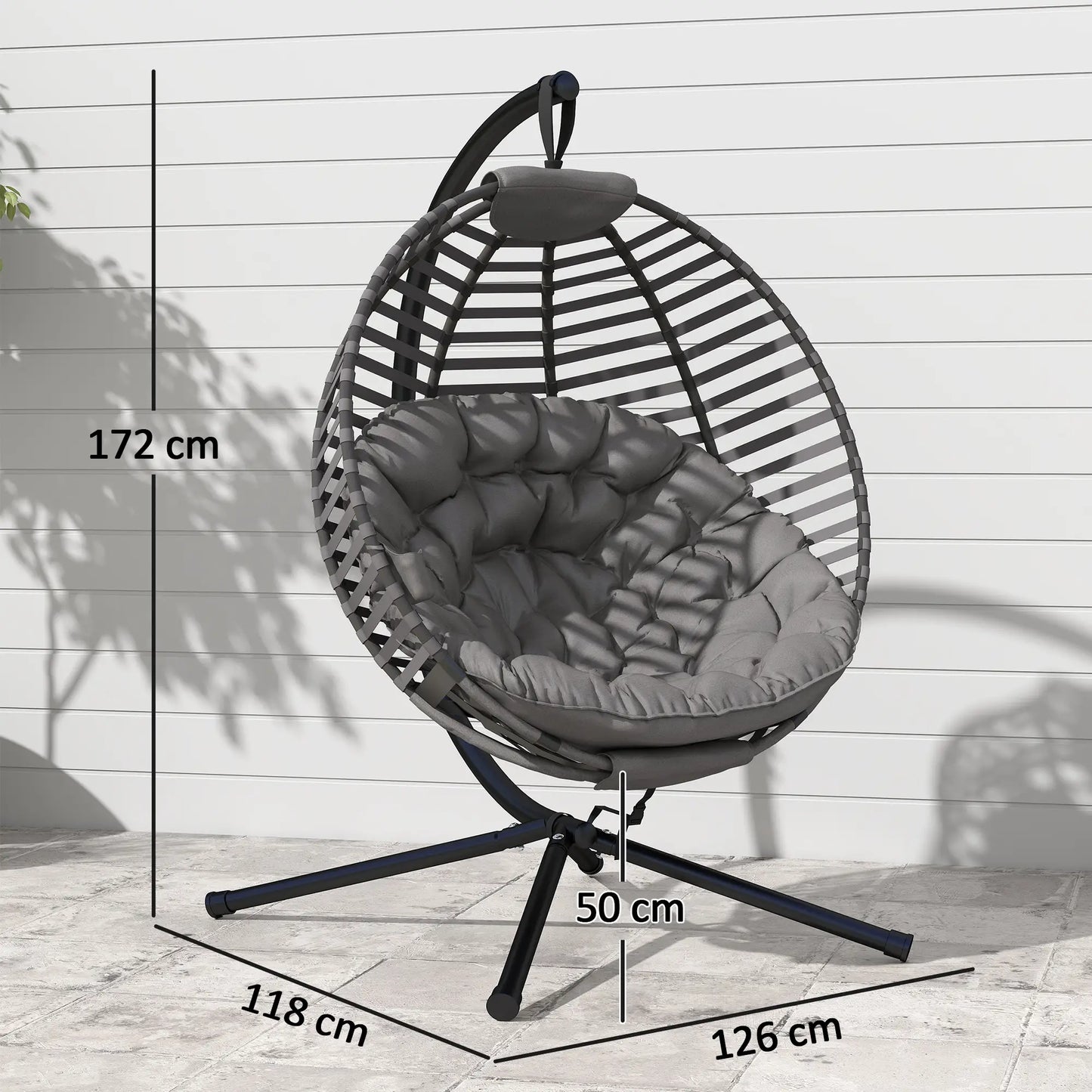 Hängesessel Hängekorb mit Gestell für 2 Personen faltbar Grau