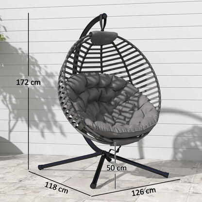 Hängesessel Hängekorb mit Gestell für 2 Personen faltbar Grau