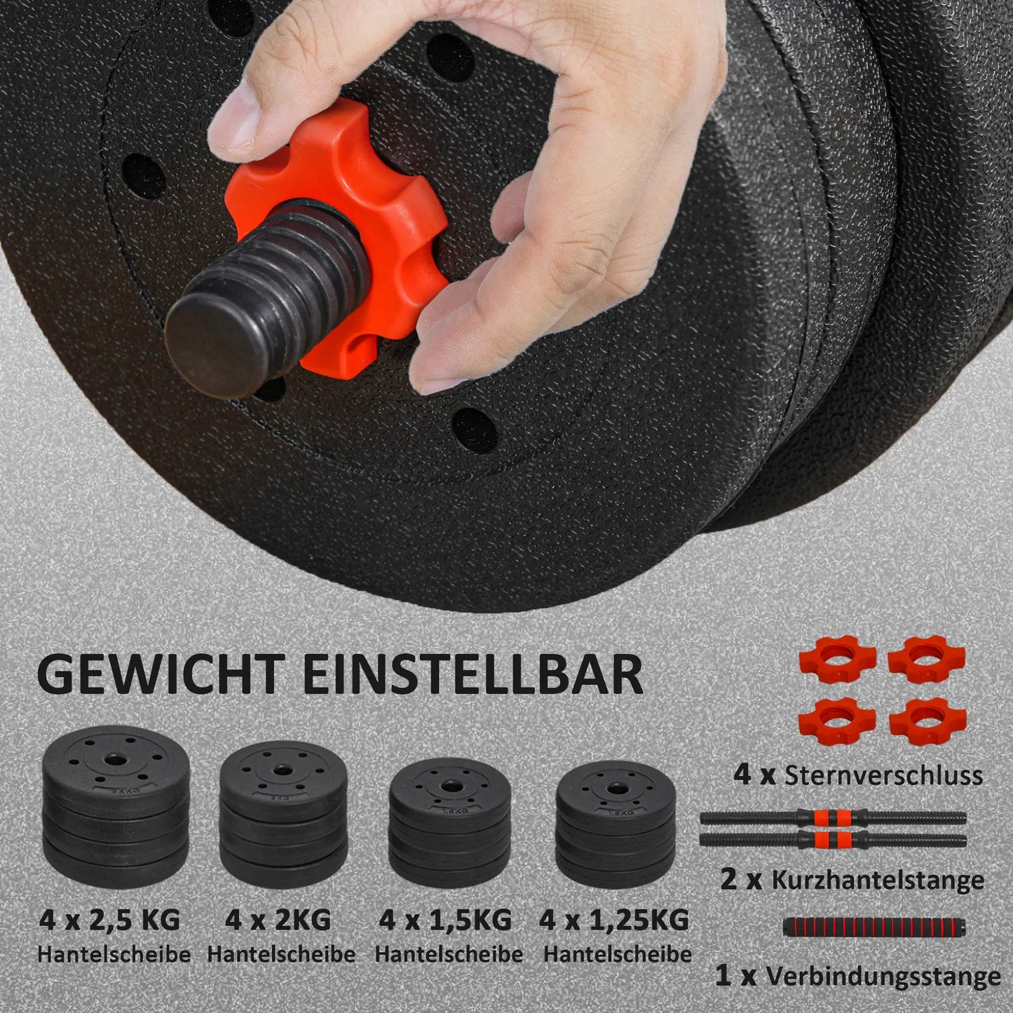 2 in 1 Hanteln Set 30 kg verstellbare Kurzhantel & Langhantel Dumbbell Krafttraining Schwarz