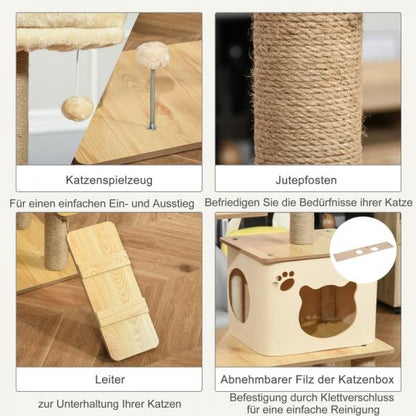 Kratzbaum Katzenbaum Kletterbaum Katzenhöhle 130 cm Plüsch Gelb - Palo24