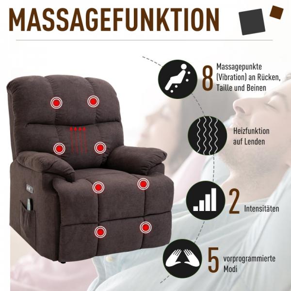 Fauteuil de massage avec fonction chauffante port USB marron